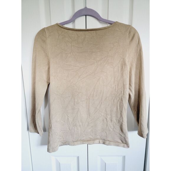 Lauren Ralph Lauren S 82% Silk Blend Sweater Women's Medium Camel‎ LS Boatnck - Picture 2 of 4